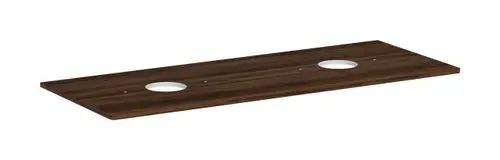 Konsole mit zwei runden Ausschnitten für Aufsatzwaschtisch, aus Holz in dunkler Nussbaum-Optik, designed von Hansgrohe.
